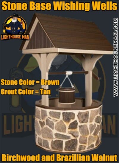 Birchwood & Brazillian Walnut Stone Base Yard Wishing Well